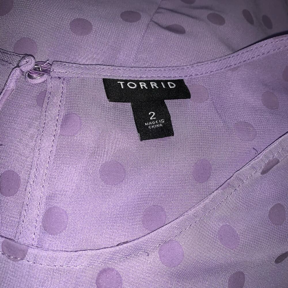 Torrid Womens Chiffon Clip Dot Top Size 2x Purple Puff Sleeve Semi Sheer Keyhole - Picture 9 of 9